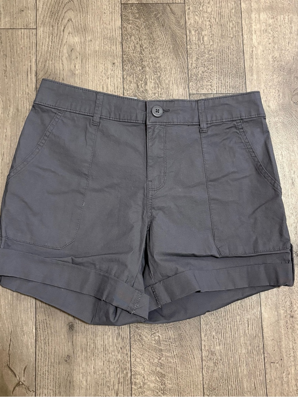 Social Standard by Sanctuary Women's Classic Roll-Cuff Cotton Shorts — Charcoal